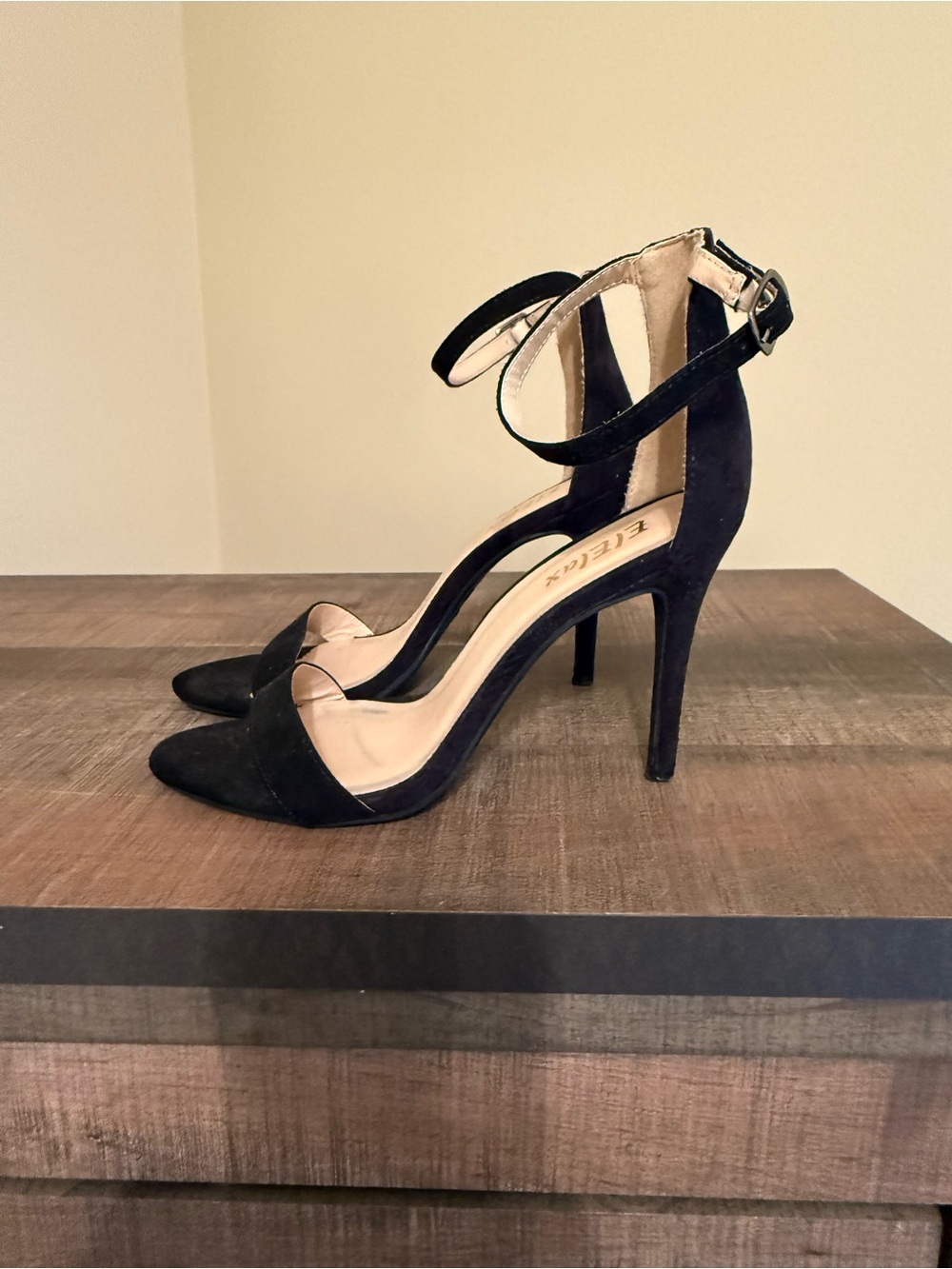 Fergie Black Suede Pointed-Toe Ankle-Strap Stilettos